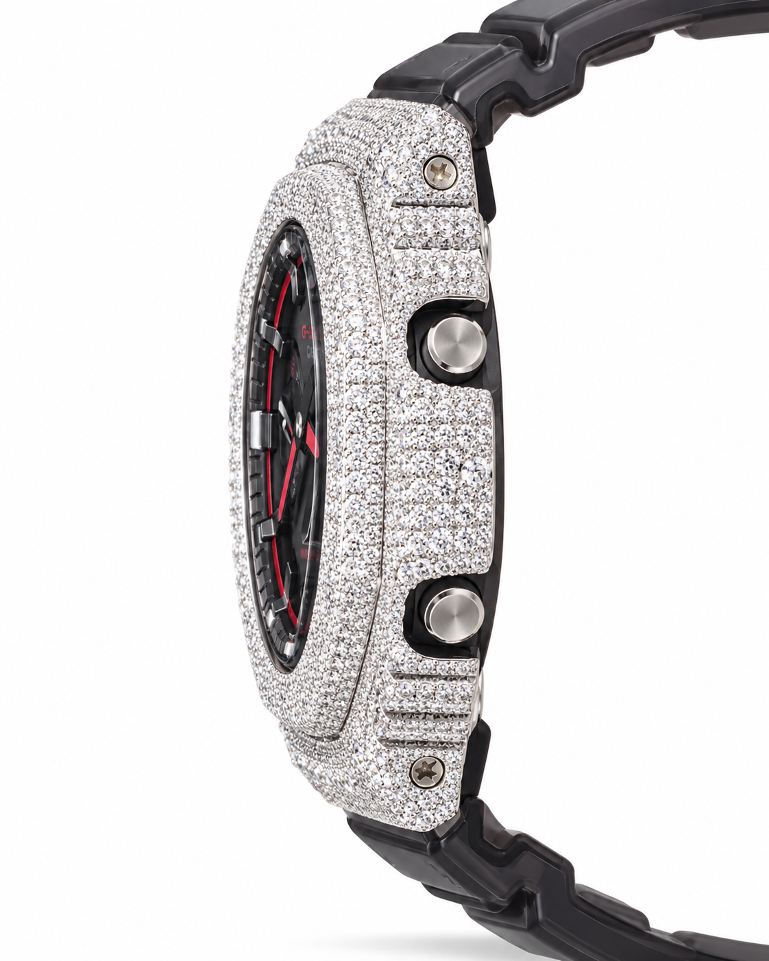 Iced Out Moissanite G-Shock GA-2100 Watch – Red Accent Dial, Black Band – view 4
