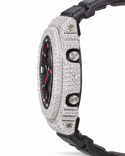 Iced Out Moissanite G-Shock GA-2100 Watch – Red Accent Dial, Black Band – view 4