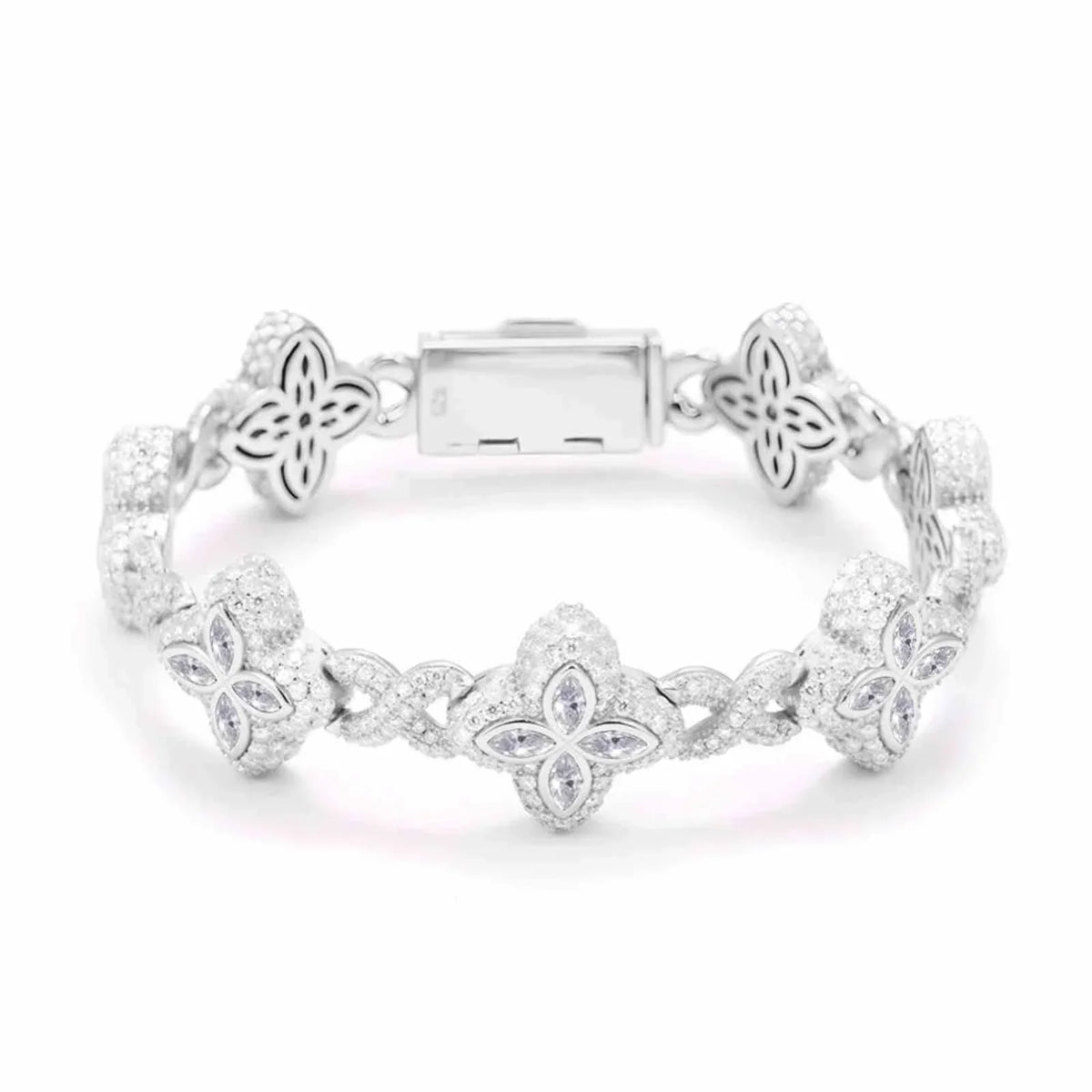 Four Leaf Clover Infinity Link Moissanite Bracelet – 925 Sterling Silver, view 9