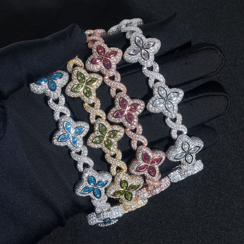 Four Leaf Clover Infinity Link Moissanite Bracelet – 925 Sterling Silver, view 11