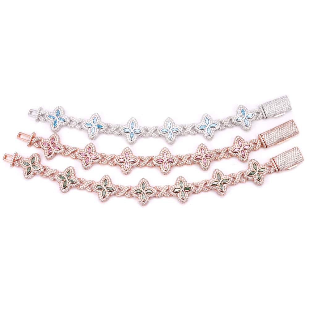 Four Leaf Clover Infinity Link Moissanite Bracelet – 925 Sterling Silver