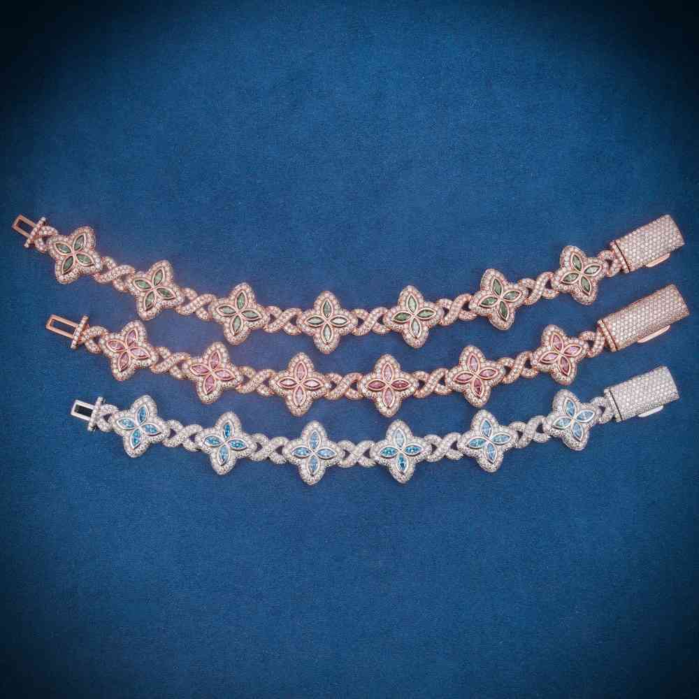 Four Leaf Clover Infinity Link Moissanite Bracelet – 925 Sterling Silver, view 4