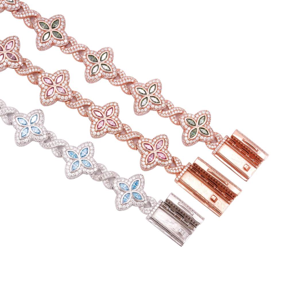 Four Leaf Clover Infinity Link Moissanite Bracelet – 925 Sterling Silver, view 6