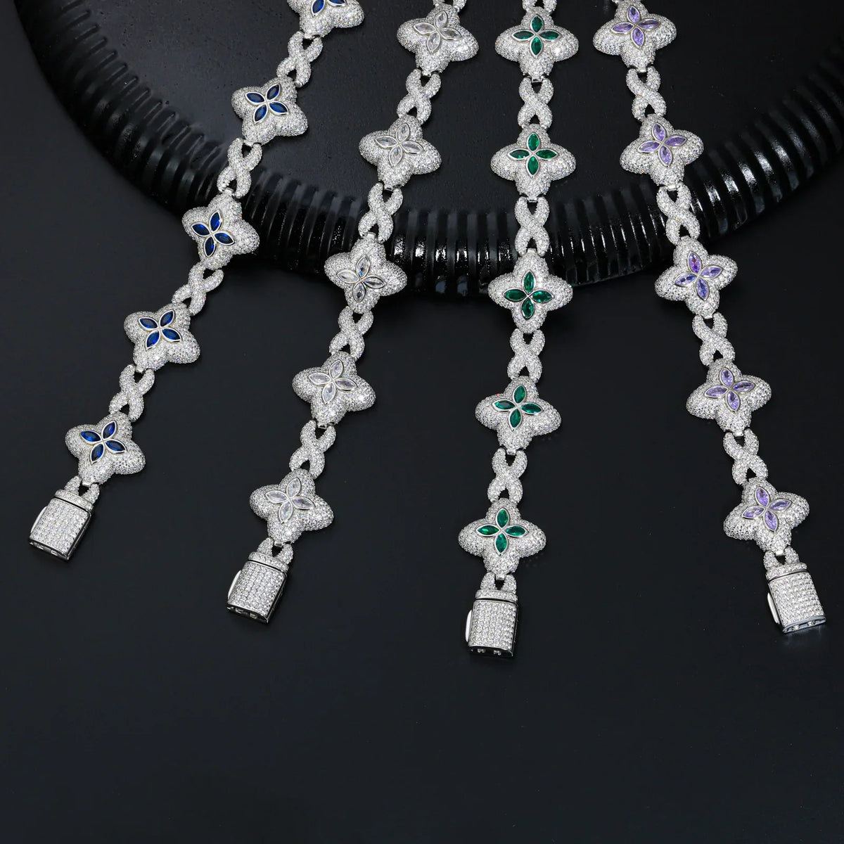Four Leaf Clover Infinity Link Moissanite Bracelet – 925 Sterling Silver, view 8