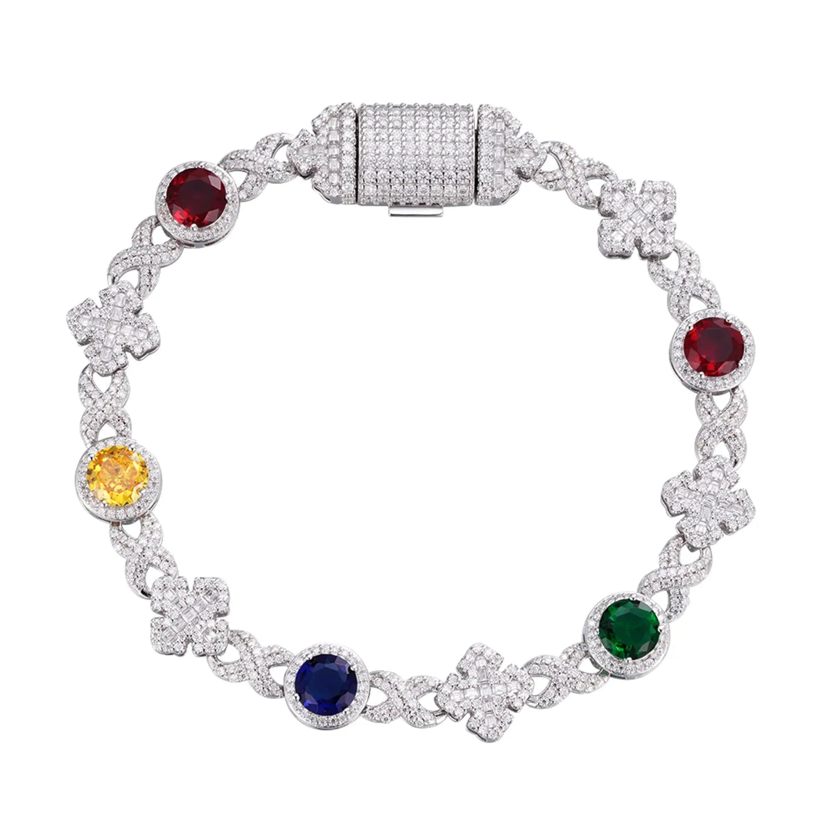Cross Infinity Gemstone Moissanite Bracelet – 925 Sterling Silver, 14K White Gold Finish