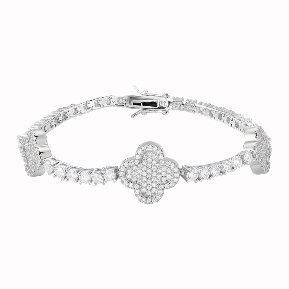 3mm Tennis & Clover Link VVS D Moissanite Bracelet – 925 Sterling Silver