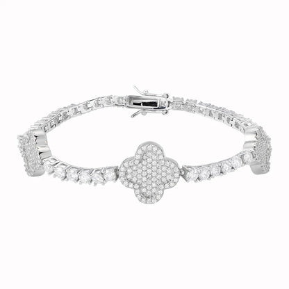 3mm Tennis & Clover Link VVS D Moissanite Bracelet – 925 Sterling Silver