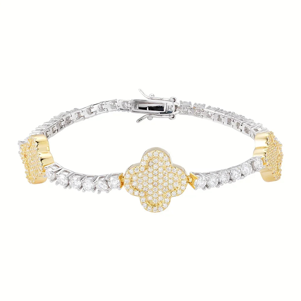 3mm Tennis & Clover Link VVS D Moissanite Bracelet – 925 Sterling Silver, view 12