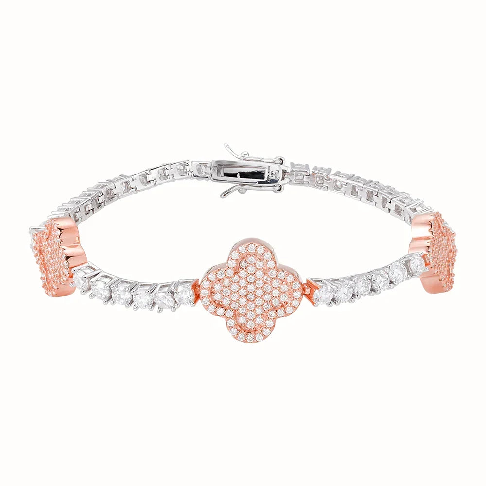 3mm Tennis & Clover Link VVS D Moissanite Bracelet – 925 Sterling Silver, view 13