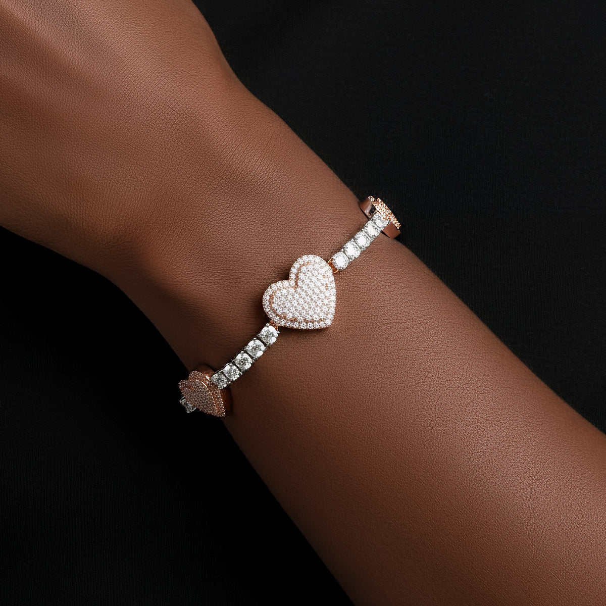 3mm Tennis & Heart Link VVS D Moissanite Bracelet – 925 Sterling Silver, view 2