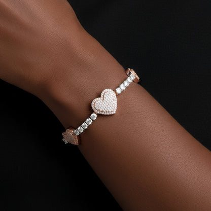 3mm Tennis & Heart Link VVS D Moissanite Bracelet – 925 Sterling Silver, view 2