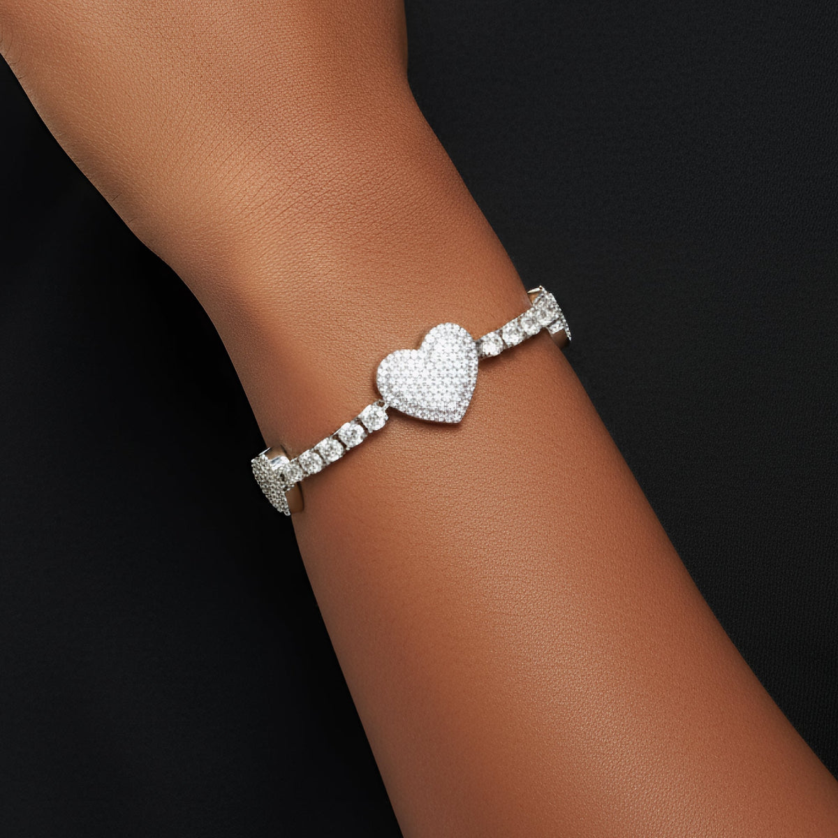 3mm Tennis & Heart Link VVS D Moissanite Bracelet – 925 Sterling Silver, view 3