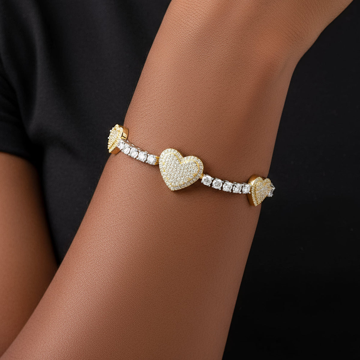 3mm Tennis & Heart Link VVS D Moissanite Bracelet – 925 Sterling Silver, view 4