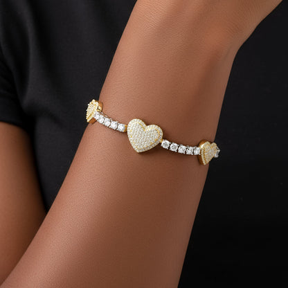 3mm Tennis & Heart Link VVS D Moissanite Bracelet – 925 Sterling Silver, view 4