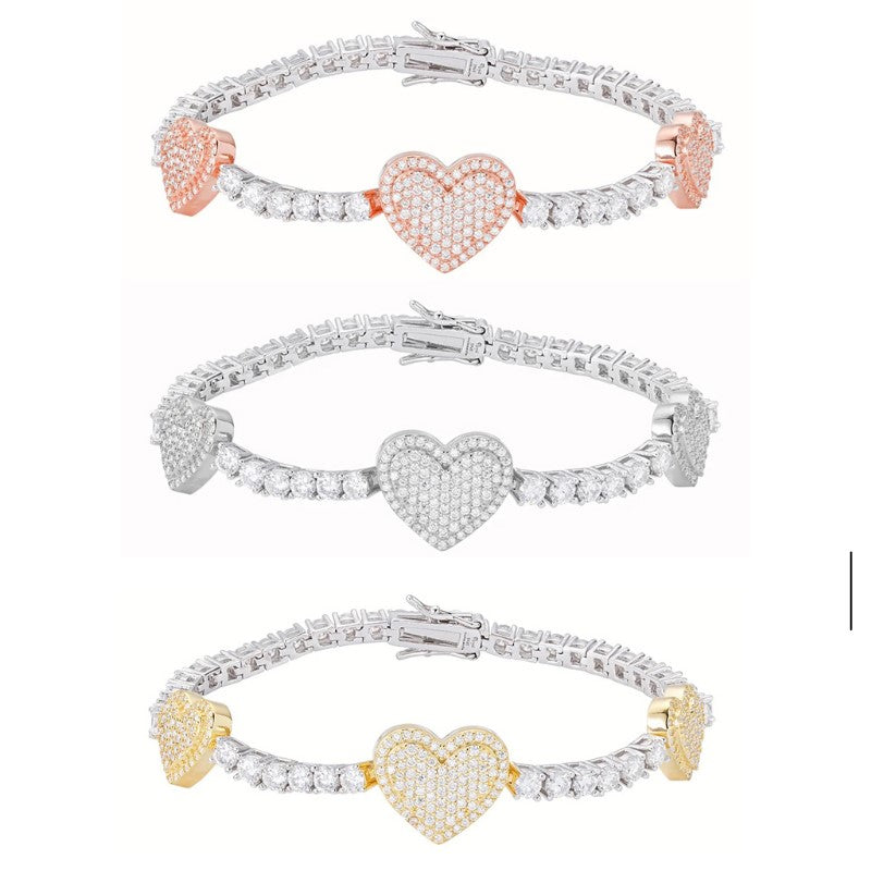 3mm Tennis & Heart Link VVS D Moissanite Bracelet – 925 Sterling Silver, view 5