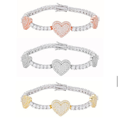 3mm Tennis & Heart Link VVS D Moissanite Bracelet – 925 Sterling Silver, view 5