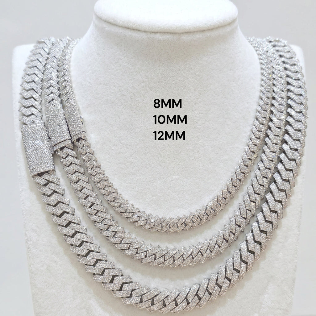 925 Sterling Silver Natural Diamond Miami Cuban Link Chain, view 6