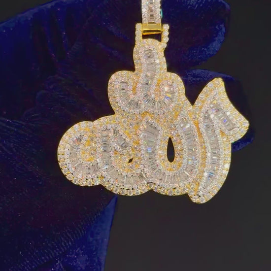 Moissanite Allah Pendant, 925 Yellow Silver video