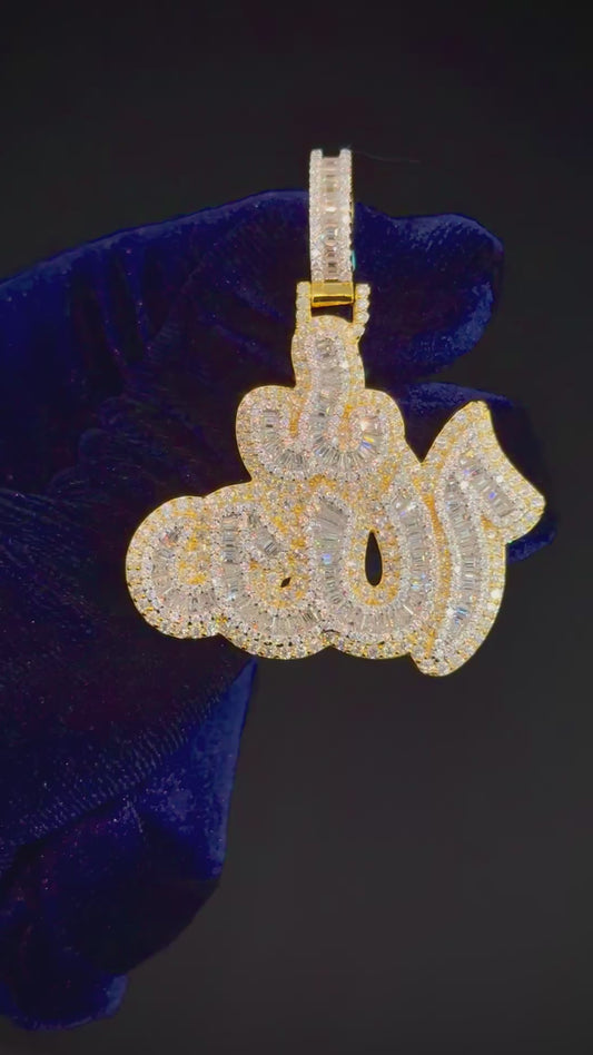 Moissanite Allah Pendant, 925 Yellow Silver video