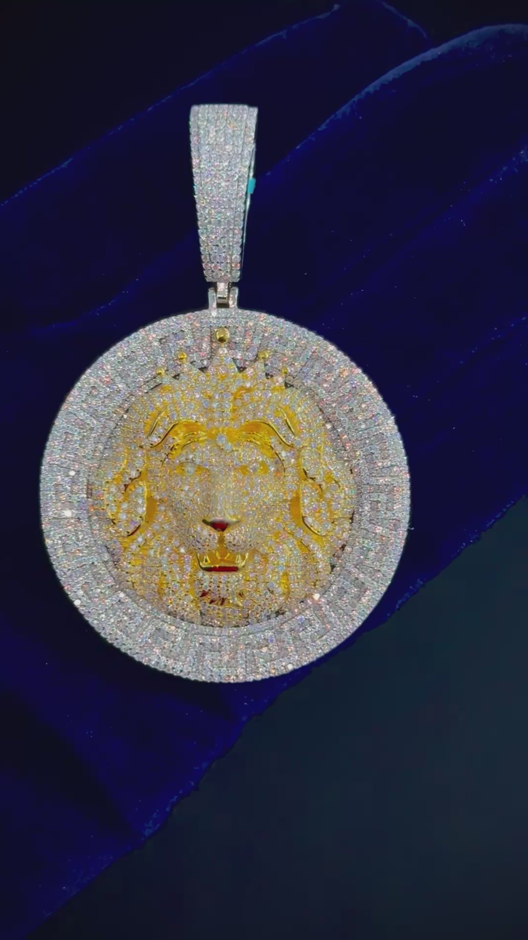 Moissanite Circle Lion Pendant, Two-Tone 925 Silver video