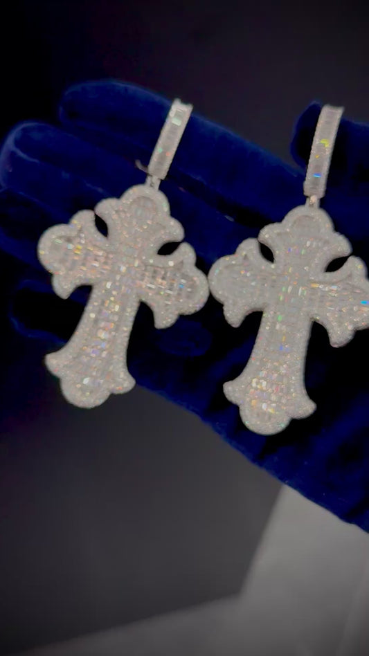 Moissanite Baguette Cross Pendant, 925 Silver video