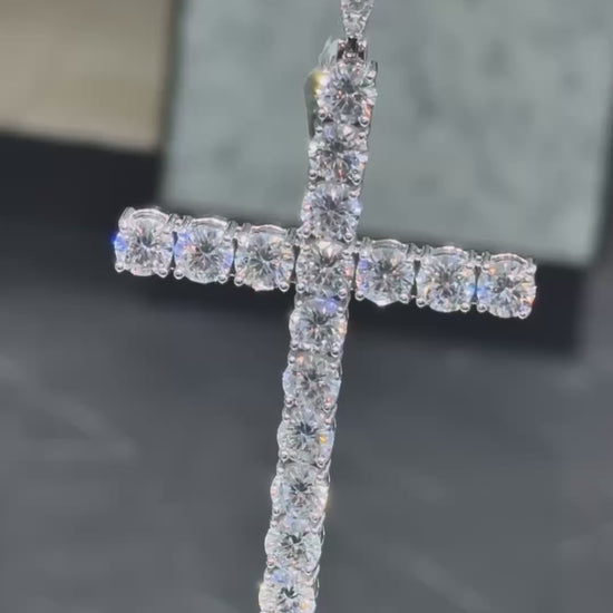 Moissanite Cross Pendant and Tennis Chain Set, 925 Silver video