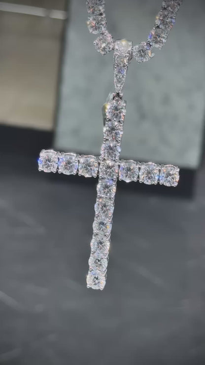 Moissanite Cross Pendant and Tennis Chain Set, 925 Silver video