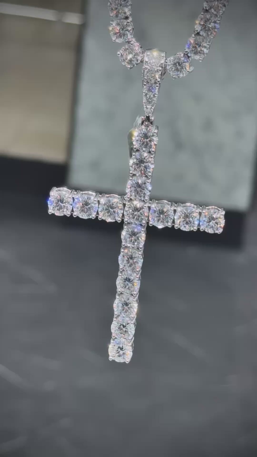 Moissanite Cross Pendant and Tennis Chain Set, 925 Silver video