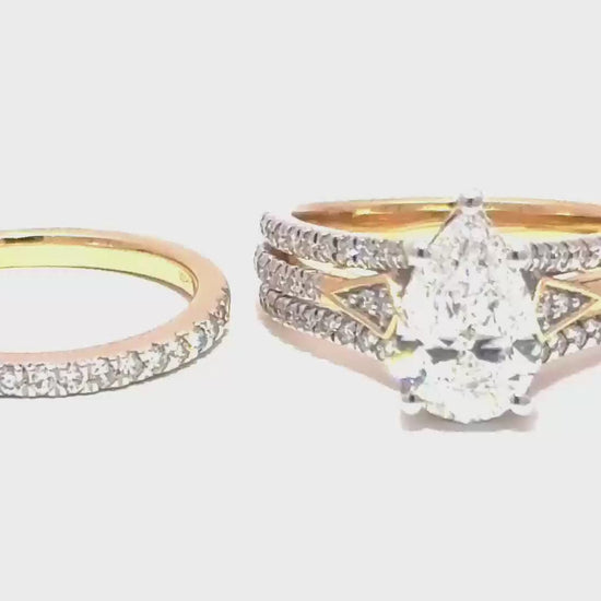 2.70 CTW Pear Lab Grown Diamond Bridal Set, 14K Yellow Gold video