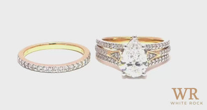 2.70 CTW Pear Lab Grown Diamond Bridal Set, 14K Yellow Gold video