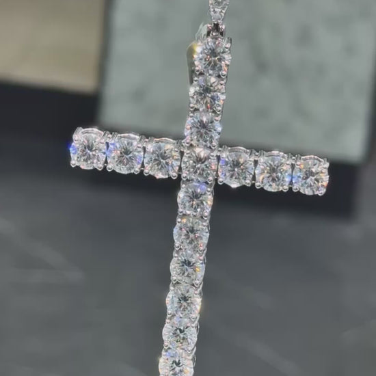 Moissanite Cross Pendant and Tennis Chain Set, 925 Silver video