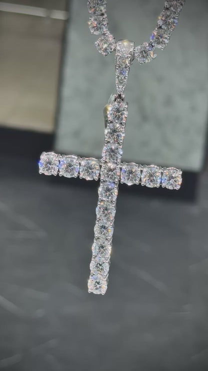 Moissanite Cross Pendant and Tennis Chain Set, 925 Silver video