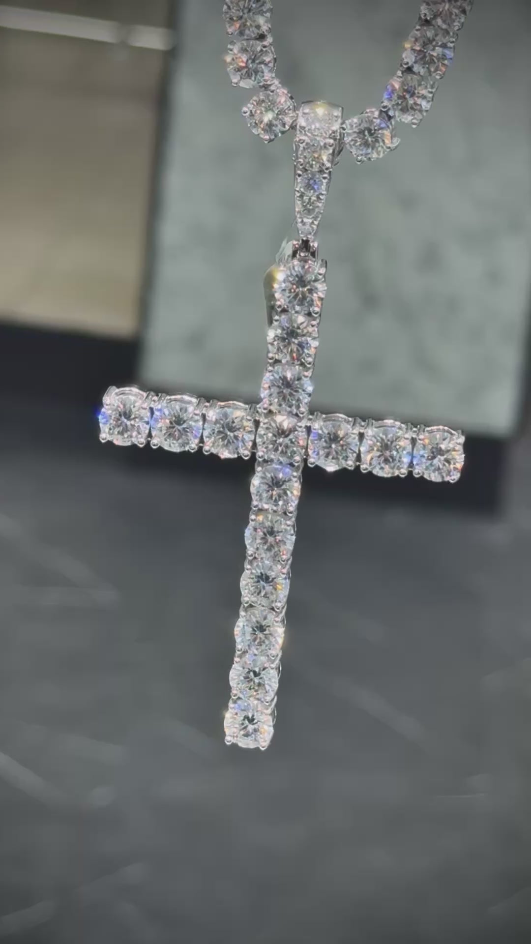 Moissanite Cross Pendant and Tennis Chain Set, 925 Silver video