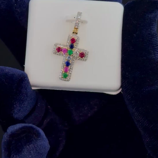 10K Gold Diamond and Gemstone Cross Pendant video