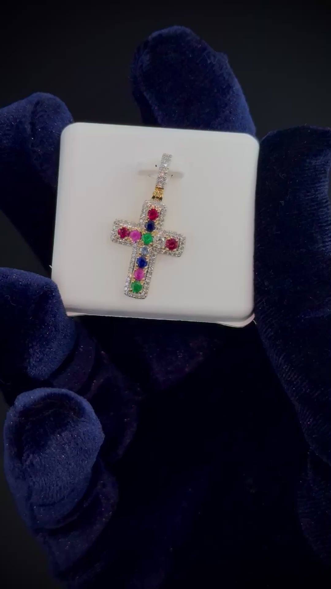 10K Gold Diamond and Gemstone Cross Pendant video