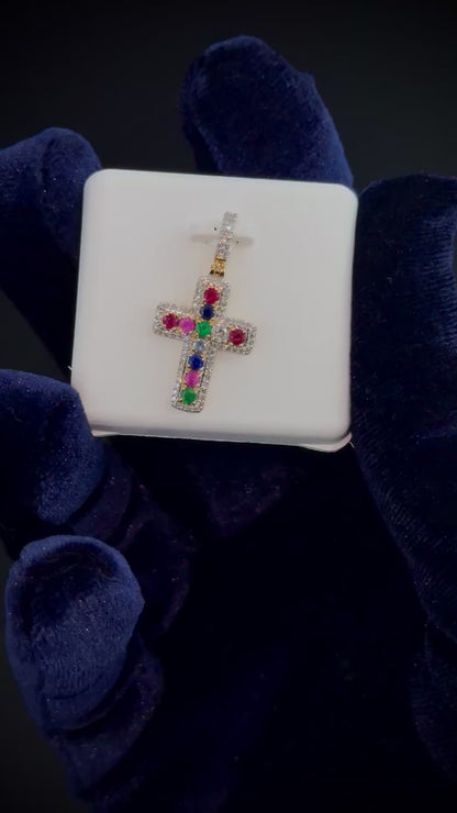 10K Gold Diamond and Gemstone Cross Pendant video