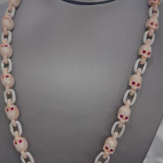 Moissanite Two-Tone Rose Skull Chain, 925 Silver video