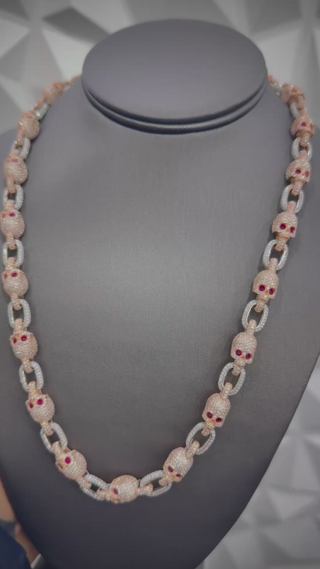 Moissanite Two-Tone Rose Skull Chain, 925 Silver video