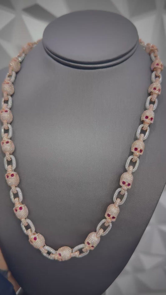 Moissanite Two-Tone Rose Skull Chain, 925 Silver video