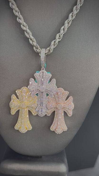Moissanite Triple Cross Tri-Color Pendant, 925 Silver video