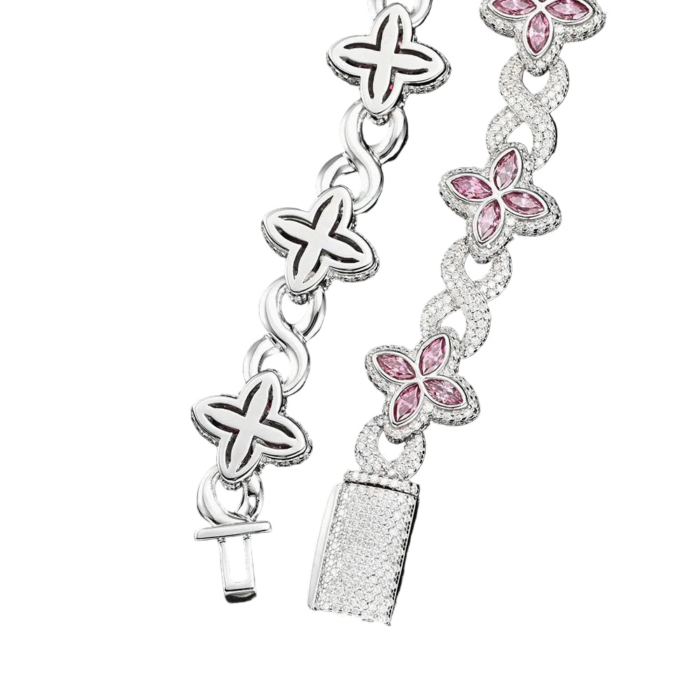 Pink VVS Moissanite Marquise Clover Necklace – 22 Inch, view 2