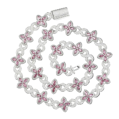 Pink VVS Moissanite Marquise Clover Necklace – 22 Inch