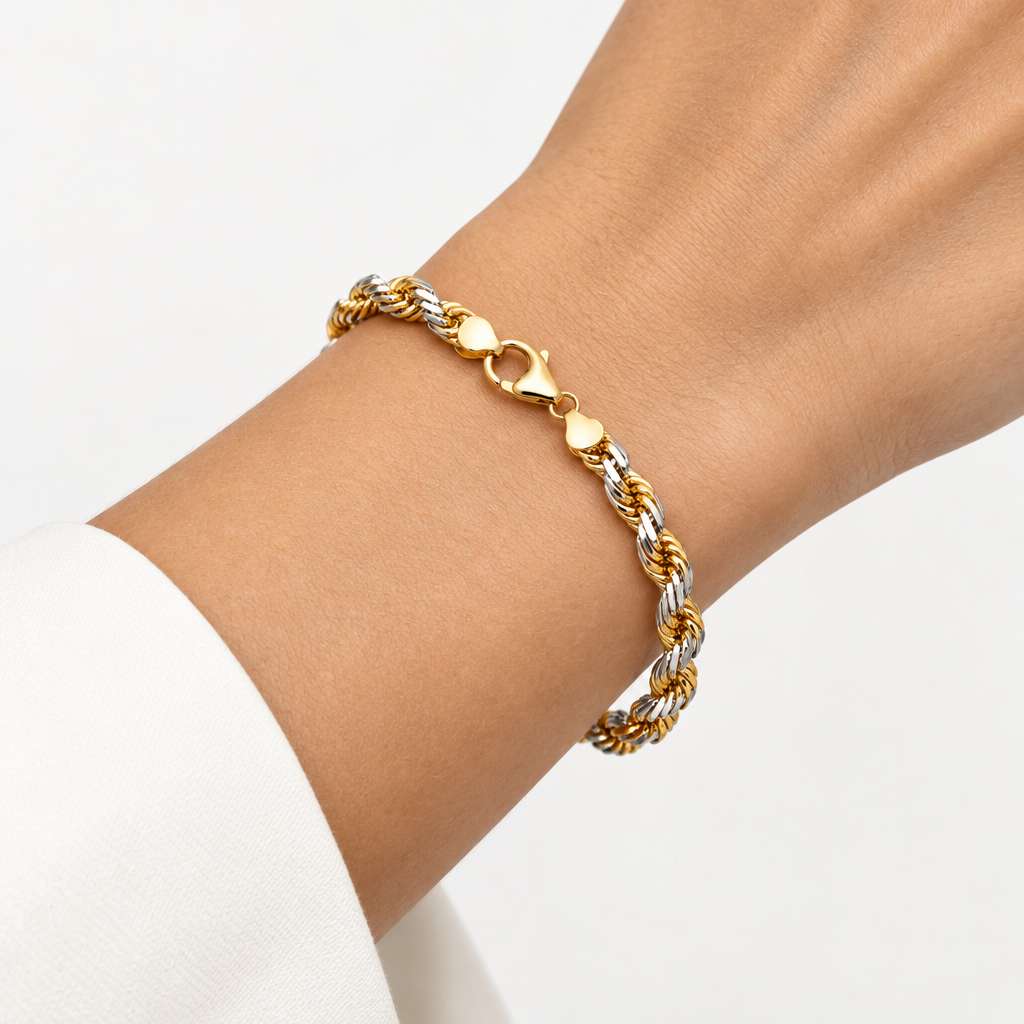 Two-Tone Sterling Silver Rope Bracelet, view 3