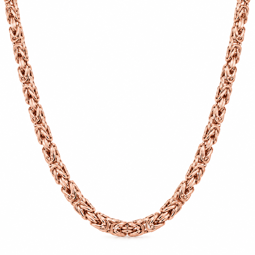 14K Rose Gold Semi-Solid Byzantine Chain Necklace