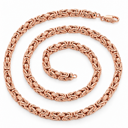 14K Rose Gold Semi-Solid Byzantine Chain Necklace, view 6