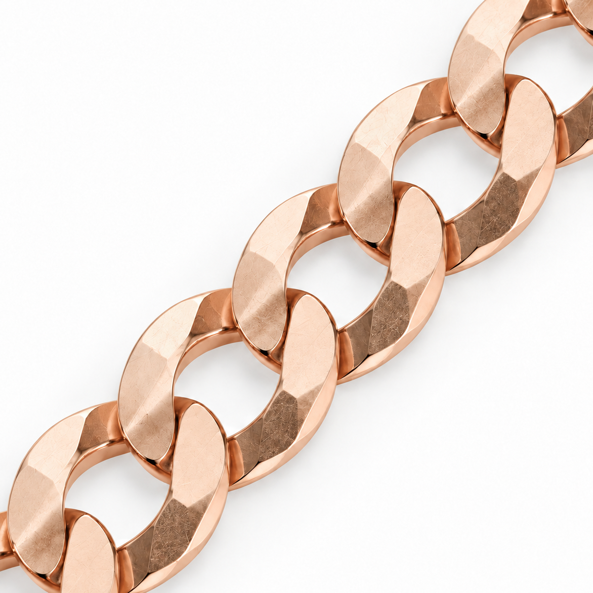18K Rose Gold Cuban Curb Link Bracelet, close-up of the links