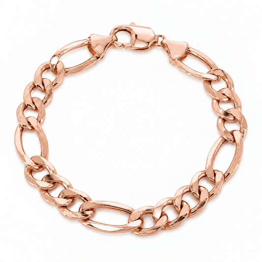 14K Rose Gold Solid Figaro Bracelet, front view