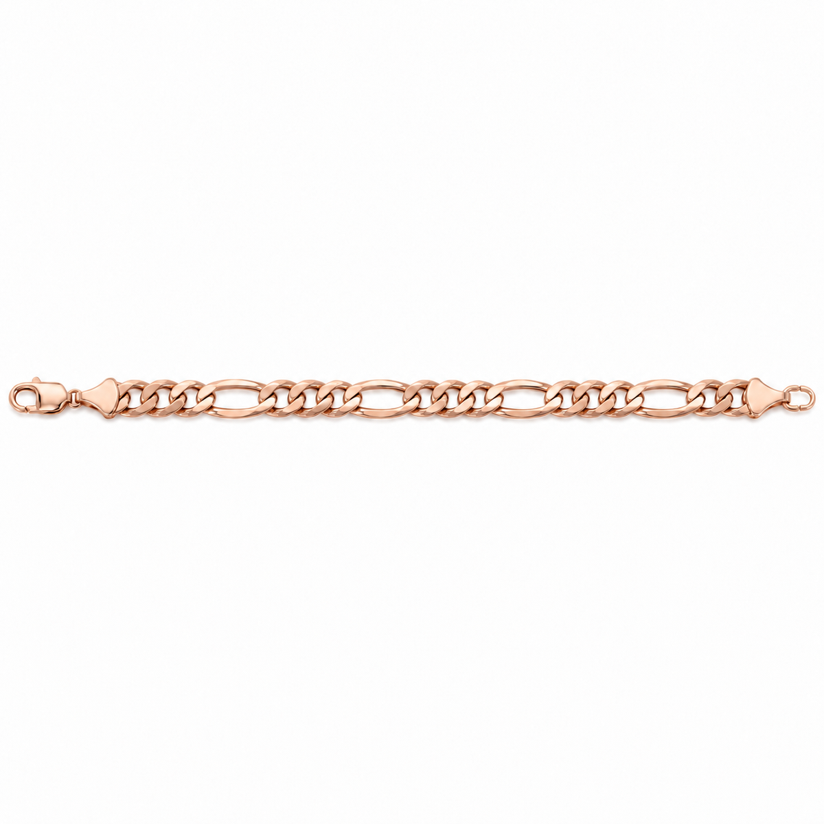 14K Rose Gold Solid Figaro Bracelet, close-up of the links