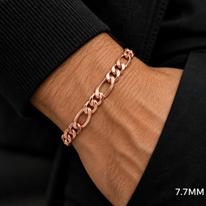 14K Rose Gold Solid Figaro Bracelet, side view