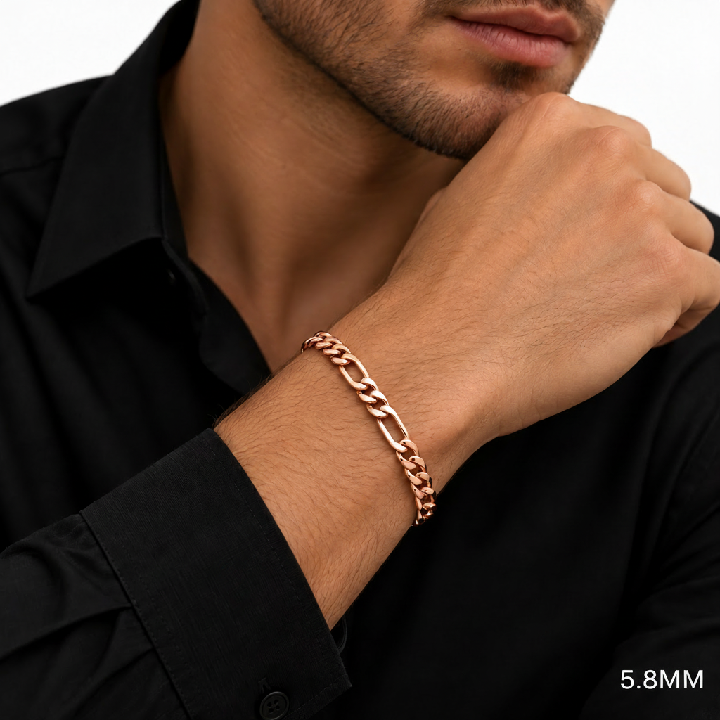 14K Rose Gold Solid Figaro Bracelet, additional view